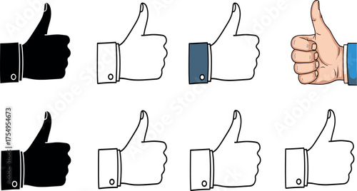 Collection of diverse positive approval gesture illustrations, featuring various hand signs for like, feedback, and social media engagement, presented in multiple artistic styles