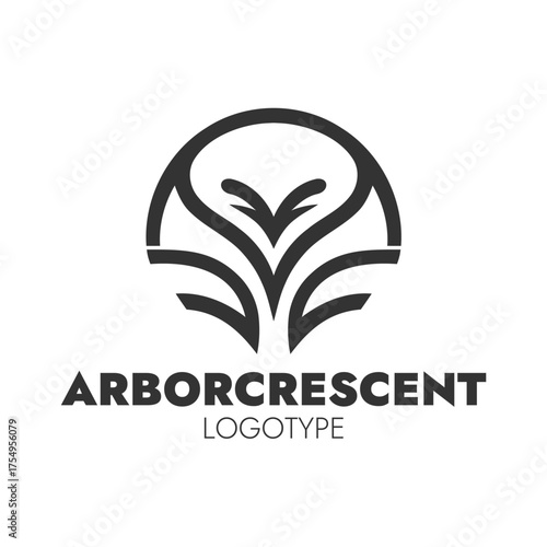 Modern ARBOR CRESCENT logo with circular emblem of abstract tree branches and bold minimalist typography