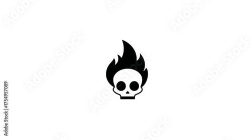 Graphic icon shows skull with flames, centered on white background, simplistic design