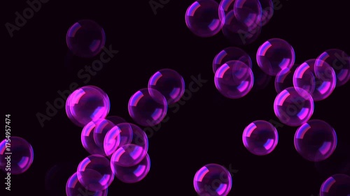Delicate purple bubbles dance and shimmer against a dark background, enchanting viewers.