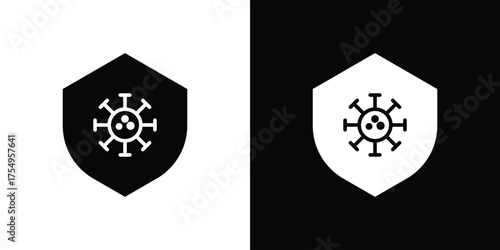 Virus protection shield icon vector graphics, a flat solid icons