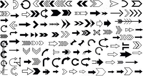 Diverse Collection of Arrow Icons Directional Symbols for Design and Navigation, Available in Various Styles