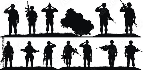 Tableau sur toile Military tribute, soldier silhouette, patriotic honor, rifle salute, national pr