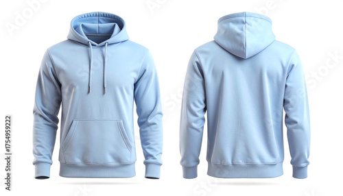 Light blue hoodie displayed front and back view on white background