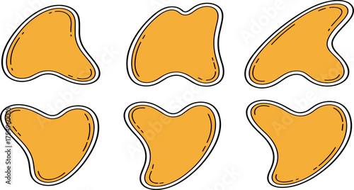 Set of six unique orange and yellow gua sha massage tools for facial and body wellness