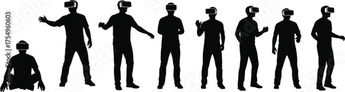 Virtual reality user silhouette, immersive VR experience, headset interaction, digital gaming posture, futuristic technology motion, augmented reality gestures, tech lifestyle