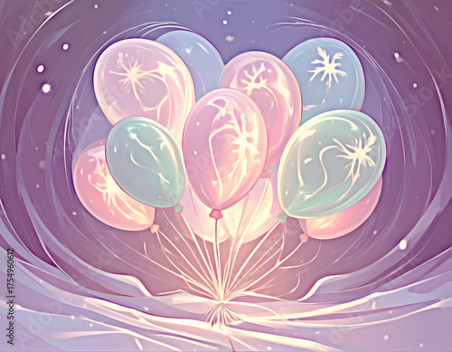 Floating Pastel Snowflake Balloons