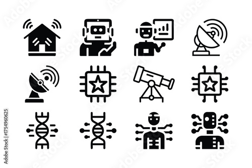 Collection of icons representing technology science and innovation