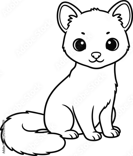 Cute cartoon outline of a small fluffy animal with big eyes and a bushy tail sitting
