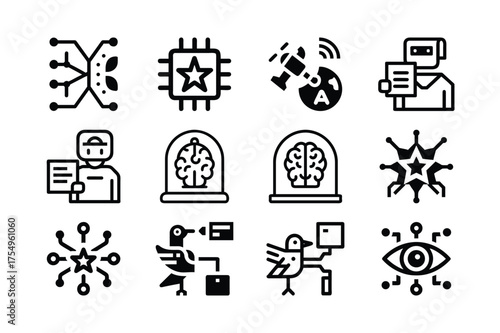 Collection of abstract icons representing artificial intelligence and technology concepts