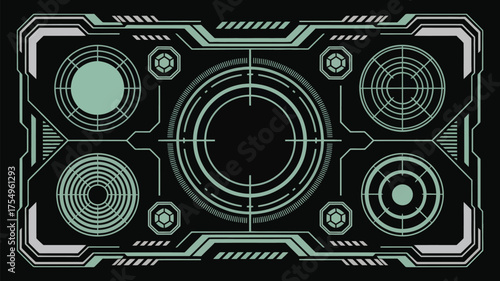 Futuristic hud interface with circles targets and geometric shapes on a black background design element
