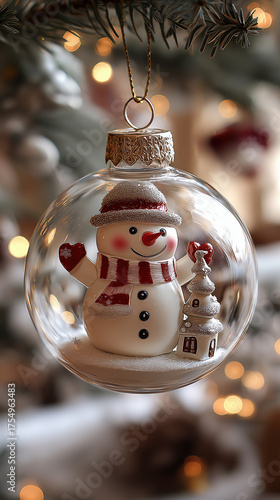 A snowman in a hard hat and gloves intently uses a tablet with a stylus, set against a dark, glowing industrial background. created by ai