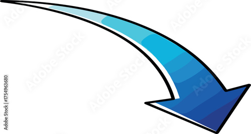 Abstract Blue Arrow Pointing Downward with Glossy Effect, Symbolizing Direction and Movement