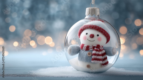 A snowman in a hard hat and gloves intently uses a tablet with a stylus, set against a dark, glowing industrial background. created by ai