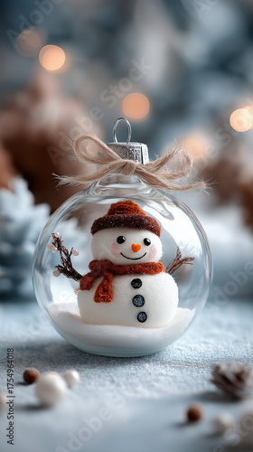 A snowman in a hard hat and gloves intently uses a tablet with a stylus, set against a dark, glowing industrial background. created by ai