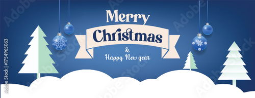 Minimalist Christmas and Happy New Year Sale Horizontal Banner Template Featuring Elegant Design, Winter Snow Elements, and Luxury Style for Holiday Discount Web Banner and Social Media Cover