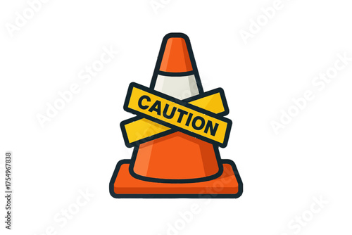 Traffic Cone with Caution Sign Warning for Road Safety and Construction Zone Hazards