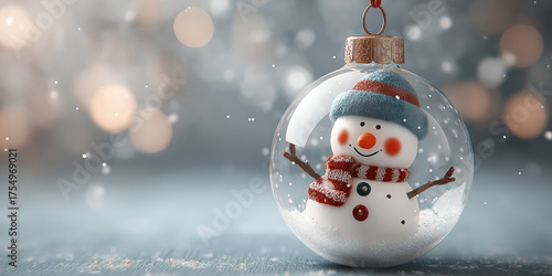 A snowman in a hard hat and gloves intently uses a tablet with a stylus, set against a dark, glowing industrial background. created by ai