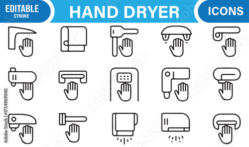 Vector illustration pack of air hand dryers for hygiene, cleanliness, and public utility concepts