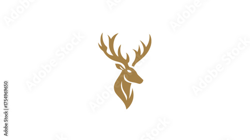 Minimalist deer head illustration, rendered in a single golden-brown hue on white