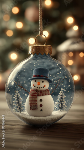 A snowman in a hard hat and gloves intently uses a tablet with a stylus, set against a dark, glowing industrial background. created by ai