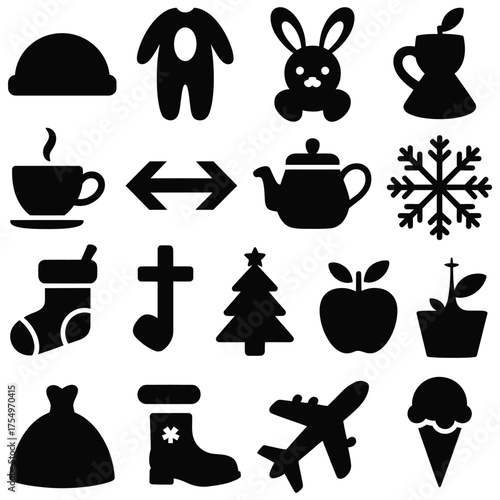 Easter icons set with food and kitchen symbols in black vector design