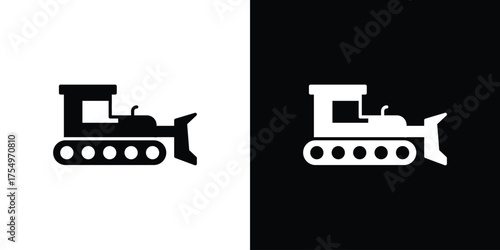 Bulldozer icon vector graphics, a flat solid icons