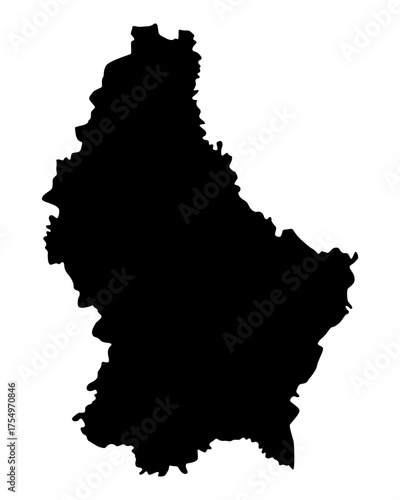 Vector map of Luxembourg, a country in Western Europe. Detailed black silhouette, isolated on white background.