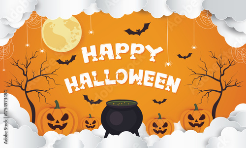 Halloween Celebration Design With illustration pumpkin scary smile face Halloween day Post