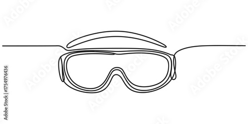 Minimalist continuous line drawing of safety goggles protecting eyes vector