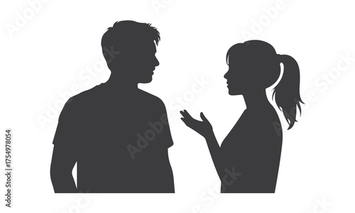 Silhouette of man and woman talking