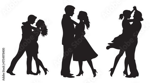 Silhouette of couples dancing together