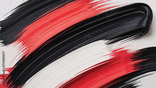 Abstract close up of black red and white paint strokes on a light background with a smooth texture