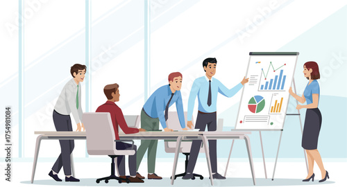 Business team presenting financial data analysis