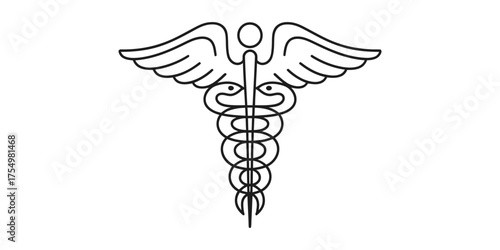 A continuous single line drawing of the medical caduceus symbol a representation of health and medicine vector