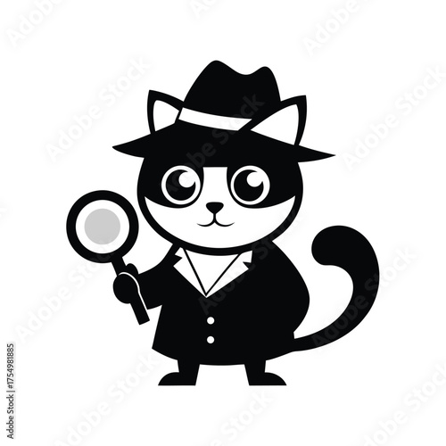 Ragdoll cat mascot logo detective hat with magnifying glass cartoon vector illustration