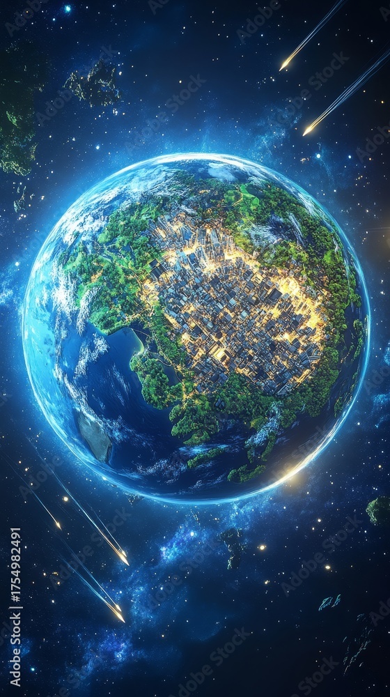 Obraz premium The future of the planet is one where lush green forests, clean oceans, and vibrant cities coexist, ensuring everyone has enough and the world flourishes sustainably