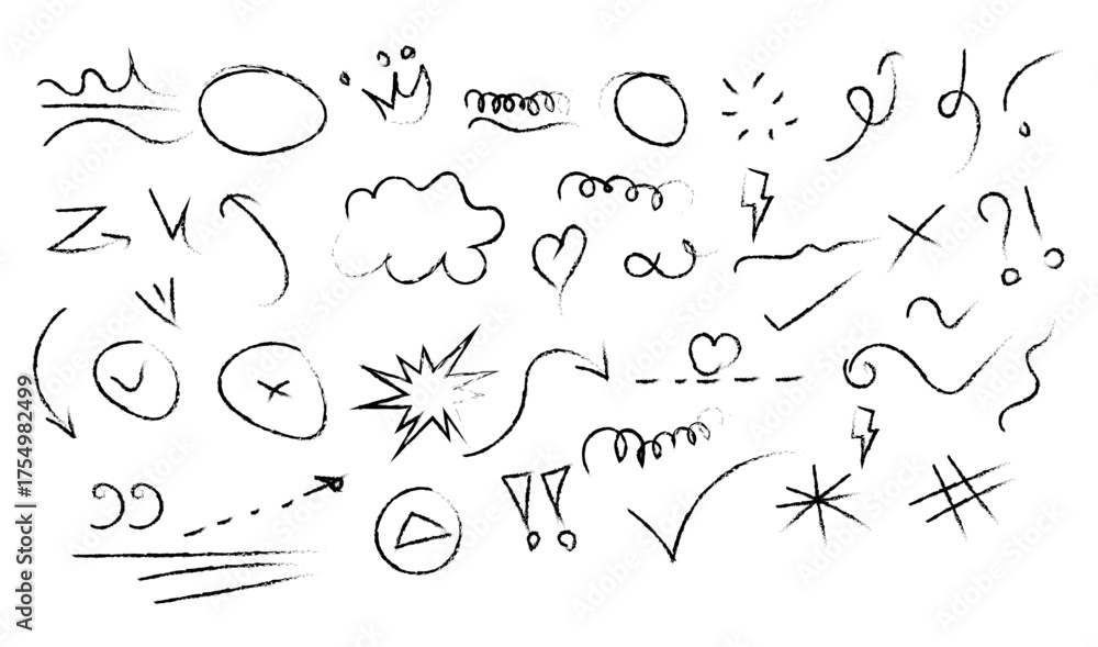 Naklejka premium Collection of hand drawn doodle elements and symbols on white background