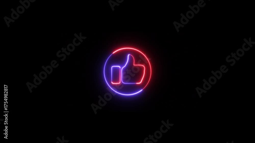 Abstract social media like red and blue colors on black background, Animated neon line like button animation.