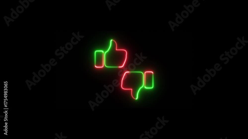 Neon likes and dislikes, Glowing neon like and dislike icon on alpha background.