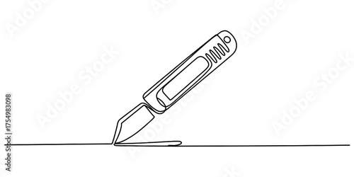Minimalist continuous one line drawing of a fountain pen creating a straight line vector