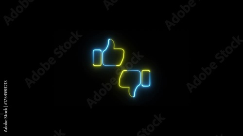 Neon likes and dislikes, Glowing neon like and dislike icon on alpha background.