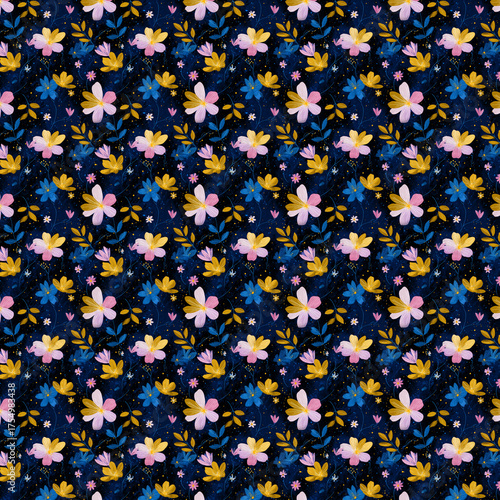 Midnight Garden Whimsical Floral Pattern