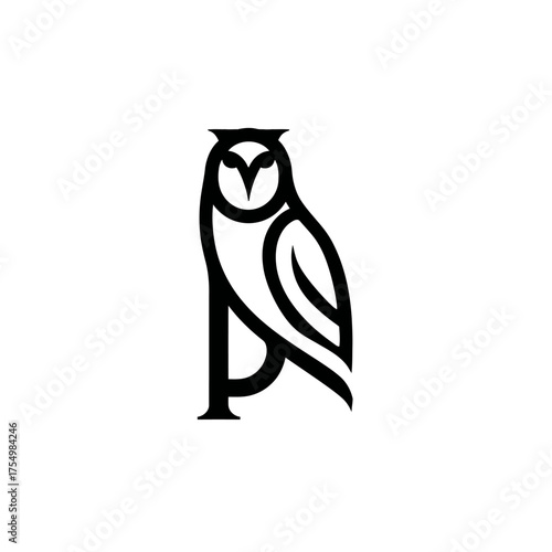 Stylized black and white owl illustration with clean, continuous line art design