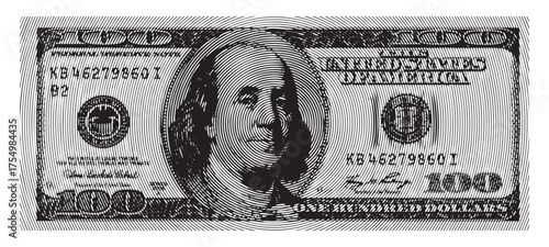 Halftone Effect Hundred Dollar Bill Illustration with Circular Pattern