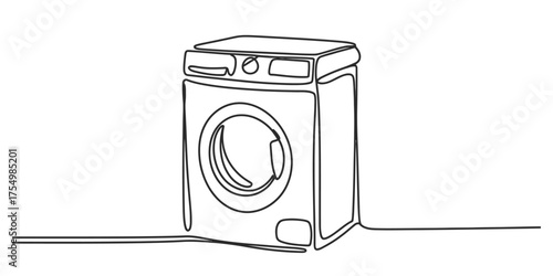 A continuous one line drawing of a modern washing machine in sketch style vector