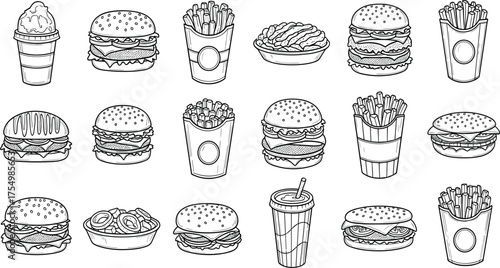 Collection of Fast Food Vector Icons for Menu Design