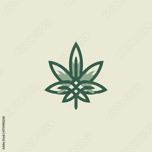 Stylized sage green cannabis leaf graphic on a creamy beige background, centered