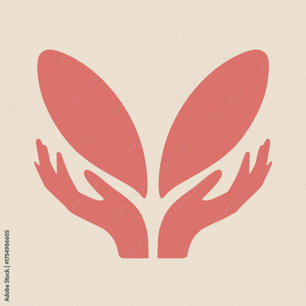 Obraz premium Two hands support elliptical leaf forms in a stylized, gentle design