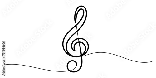 Elegant treble clef continuous line drawing expressing musicality and flow vector